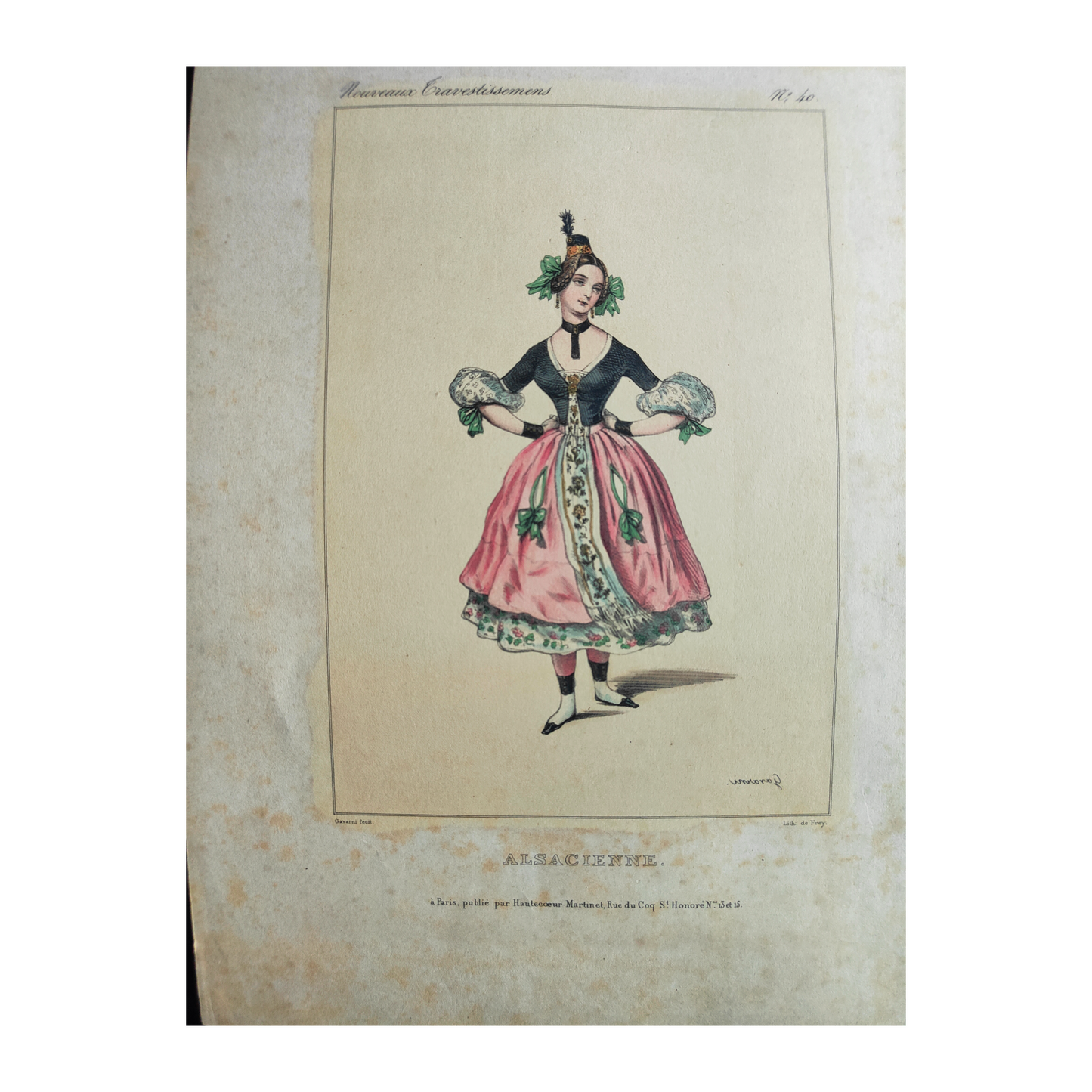 L'Alsacienne lithographie Paul Gavarni portrait femme costume traditionnel scène culturelle art graphique XIXe siècle