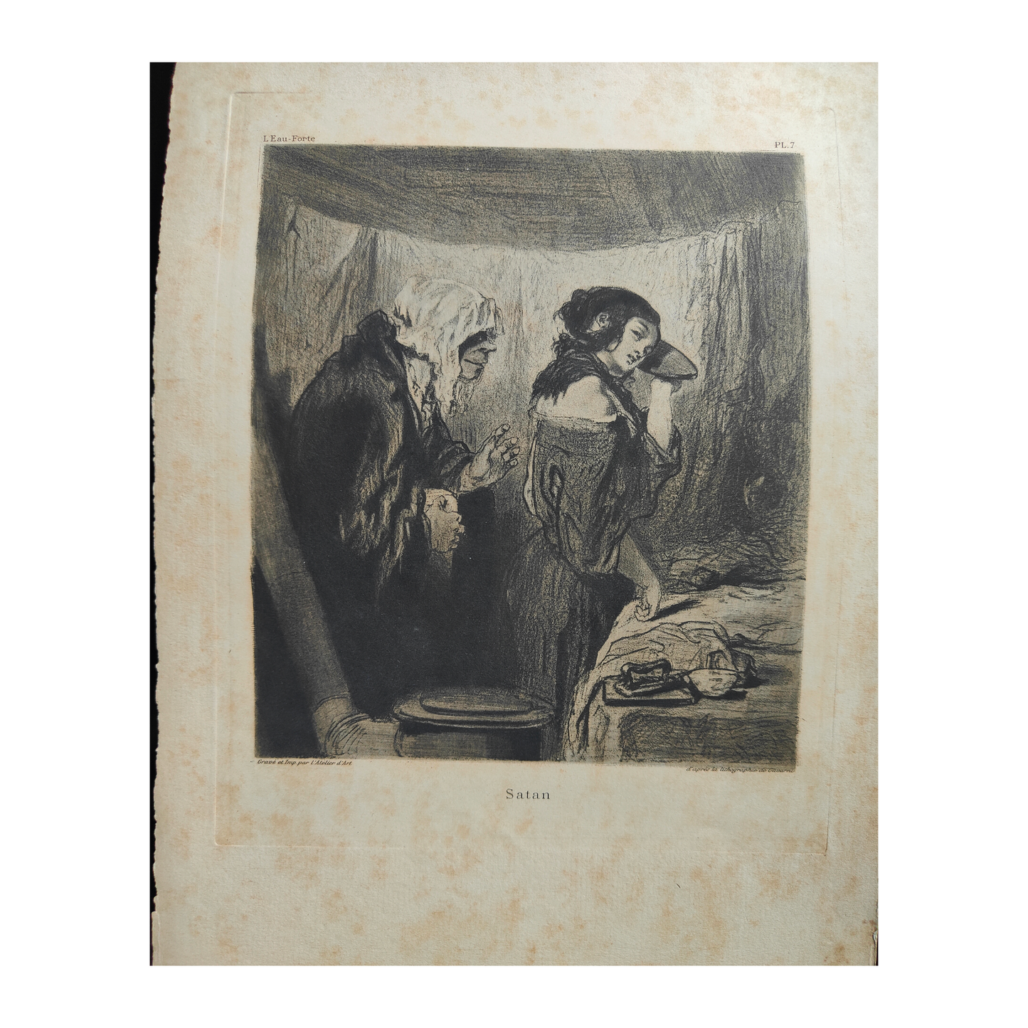 Satan eau-forte Atelier d'Art d'après lithographie Paul Gavarni illustration personnage démoniaque art graphique XIXe siècle