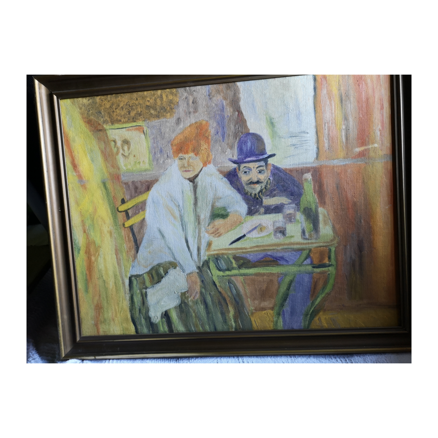 Au bistrot peinture à l'huile non signée scène de café intérieur convivial art moderne