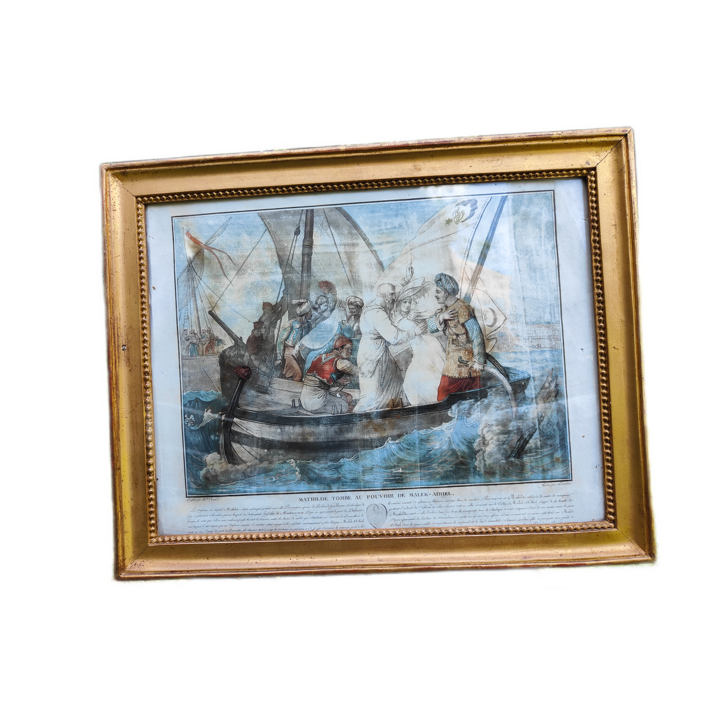 Madeleine tombe au pouvoir de Malek Adhel gravure Horace Vernet et Levachez scène historique drame art graphique