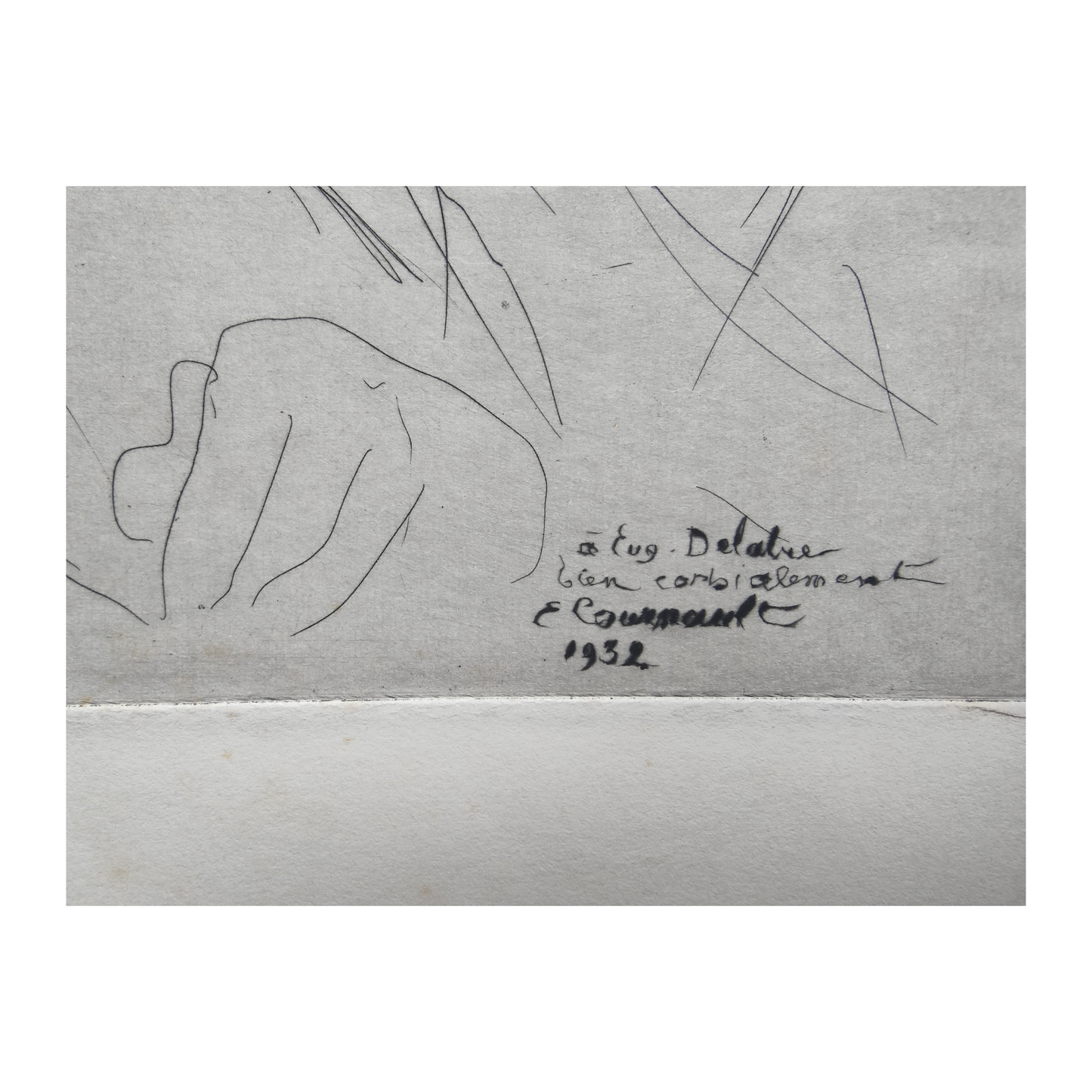 Portrait Dédicacé à Eugène Delatre eau-forte Etienne Cournault art français gravure dédicace 1932 42x33 cm 350 euros
