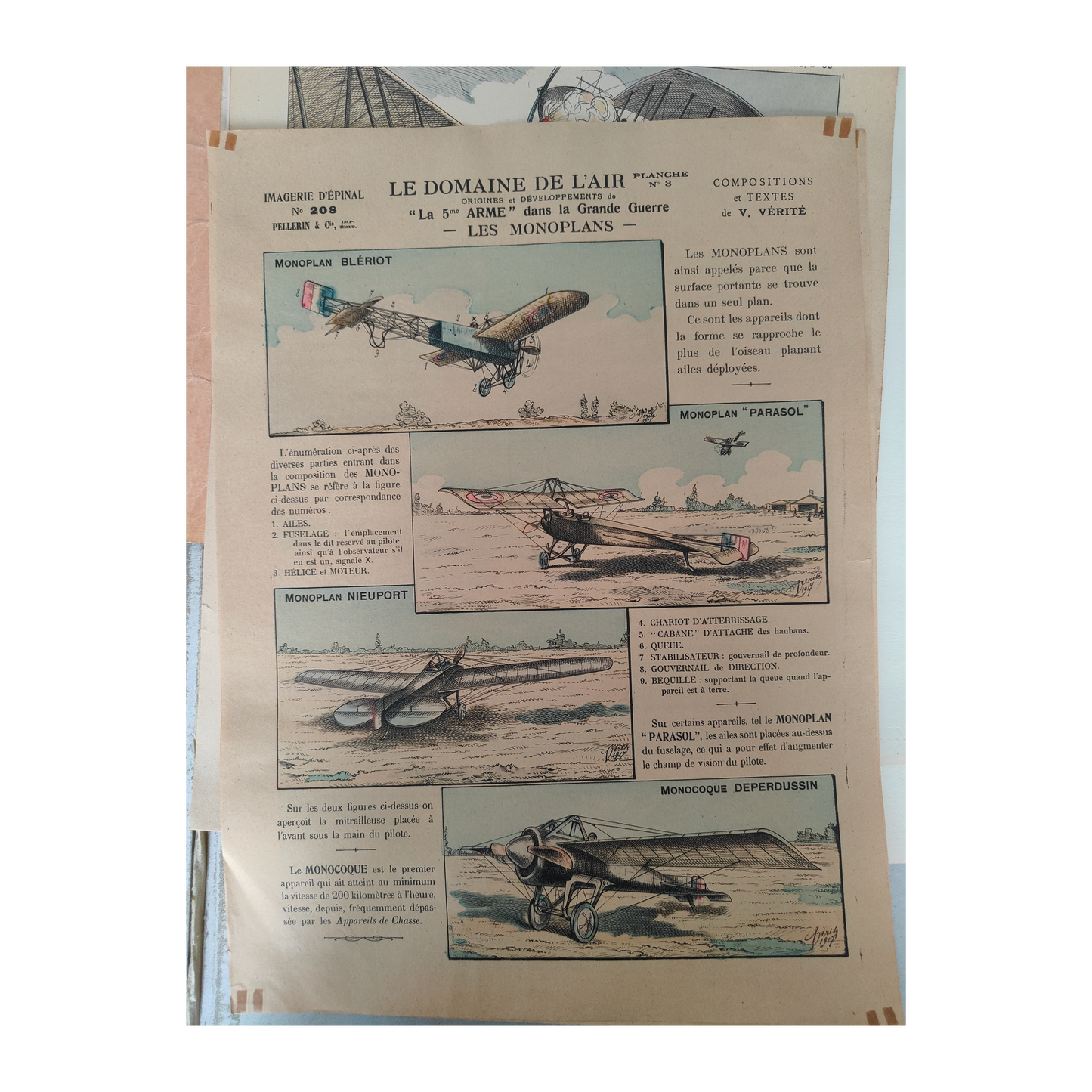 La 5ᵉ arme dans la Grande Guerre monoplans gravure Pellerin scène militaire aviation Première Guerre mondiale art graphique