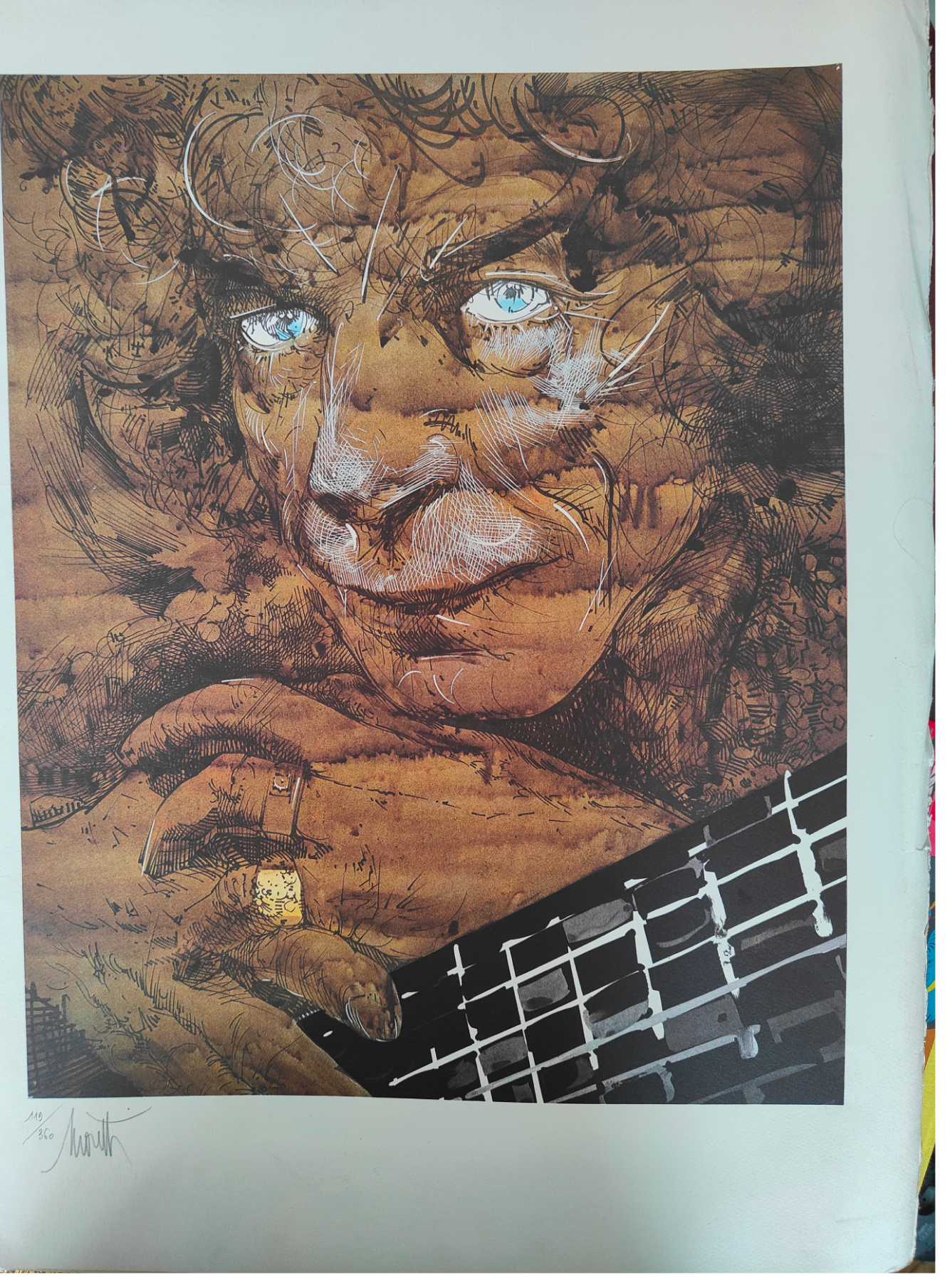 Manitas de Plata lithographie Raymond Moretti portrait guitariste scène musicale flamenco art contemporain