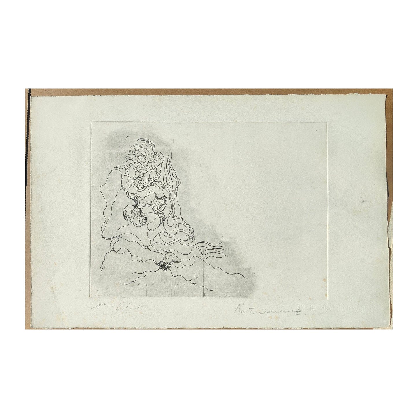Gravure abstraite en noir et blanc de Serge Kantorowitz, eau-forte originale épreuve d’artiste signée et justifiée