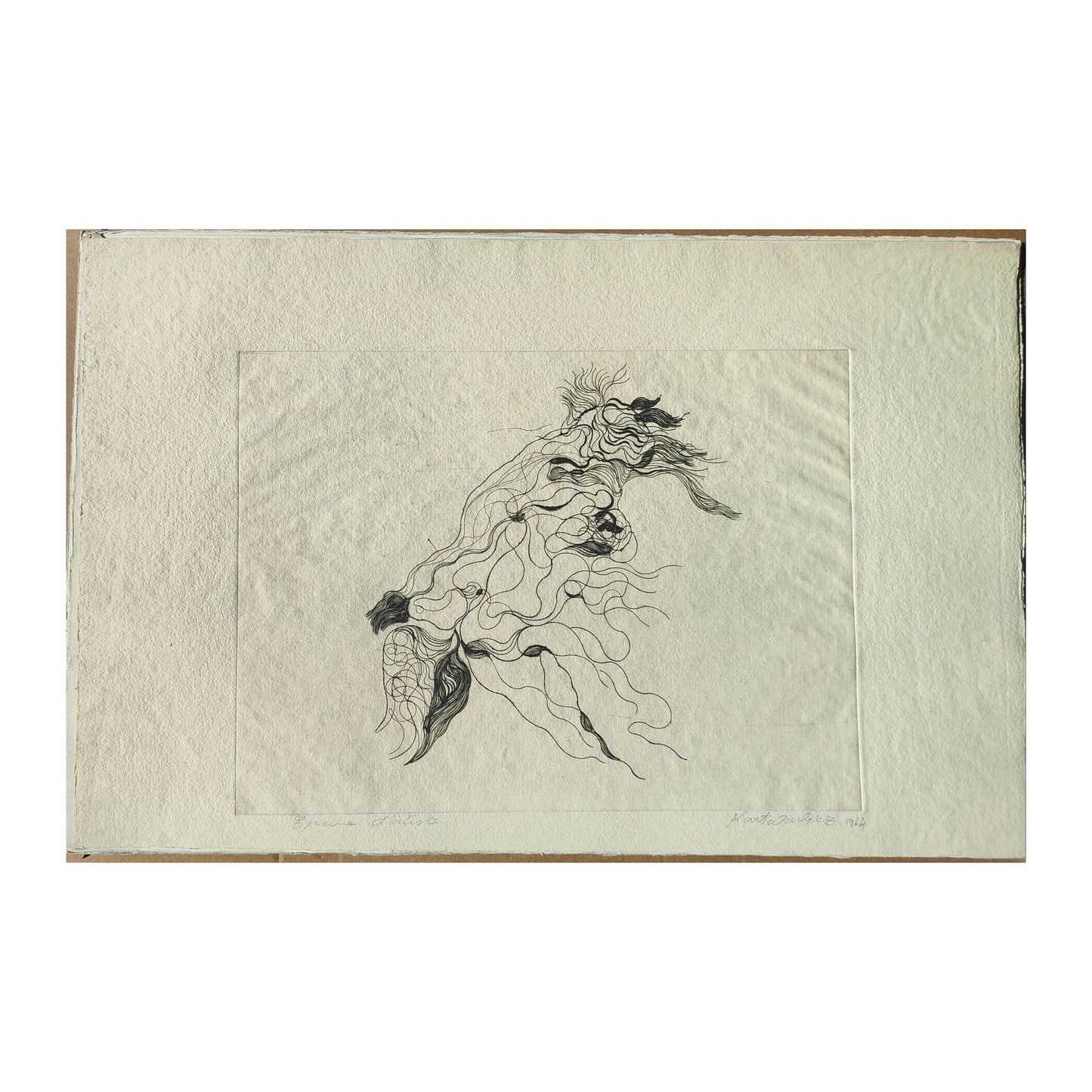 Gravure abstraite en noir et blanc de Serge Kantorowitz, eau-forte originale épreuve d’artiste signée et justifiée