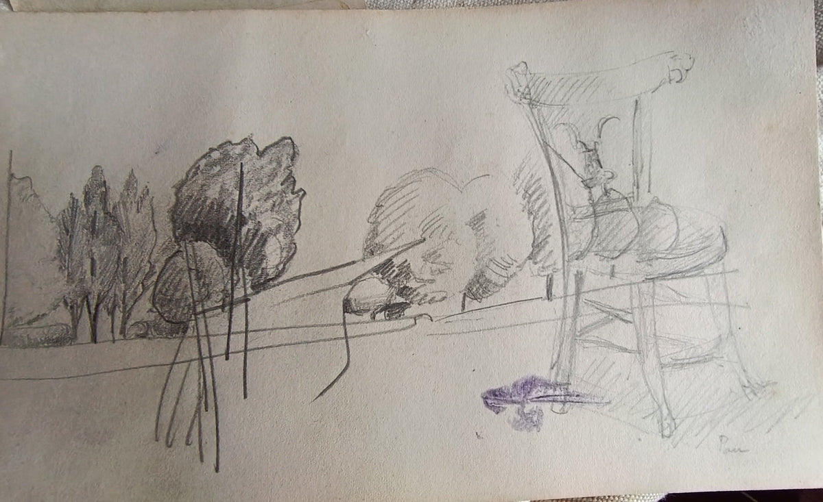 Paysage à la chaise - dessin au crayon- Paul Elie Gernez (1888-1948)