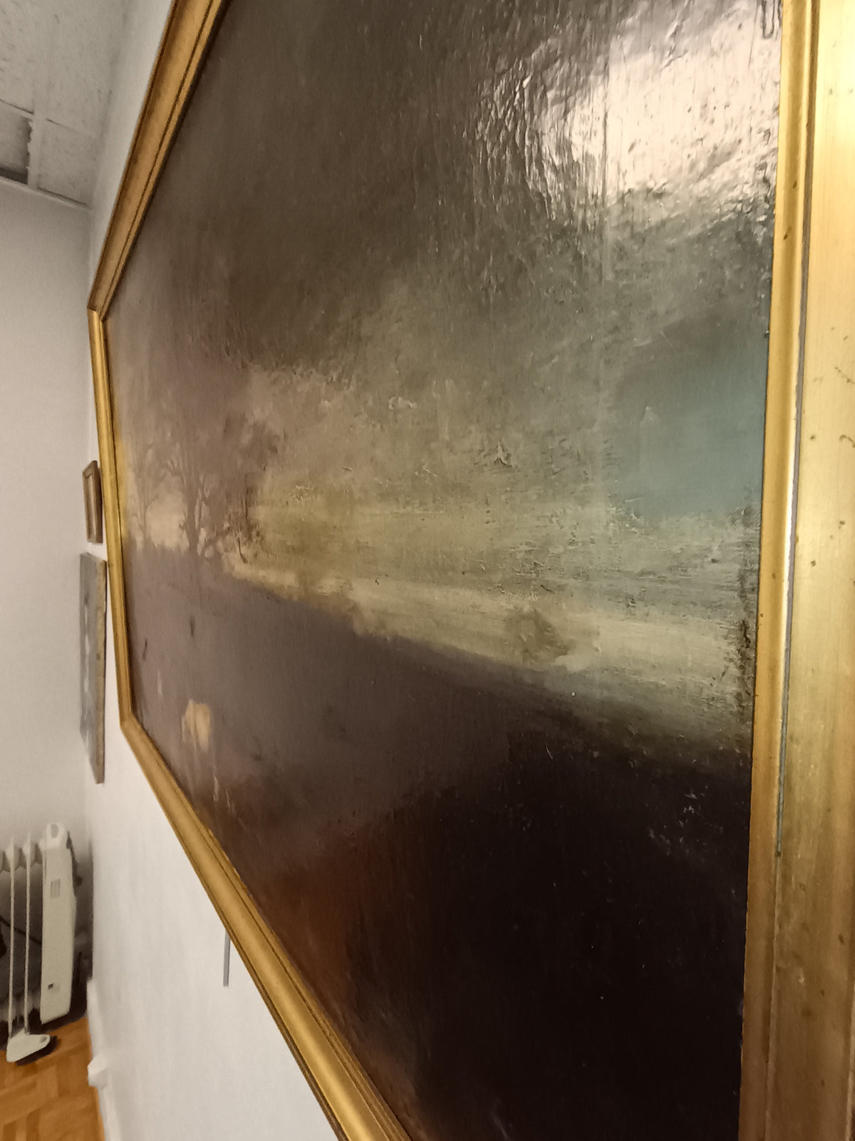 les vaches à l'abreuvoir au crépuscule- huile sur toile - signé Shannon