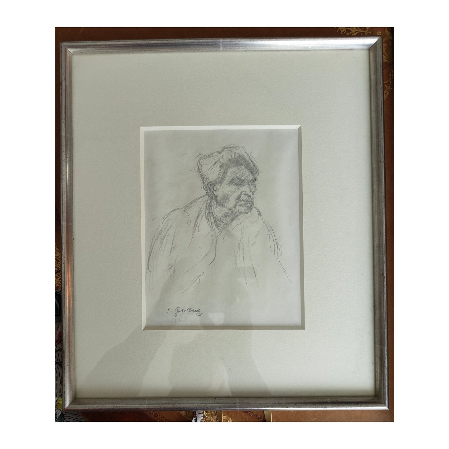 Dessin original au crayon de Simon Goldberg représentant le sculpteur Léopold Kretz, œuvre signée et authentique, idéale pour collectionneur d’art moderne.