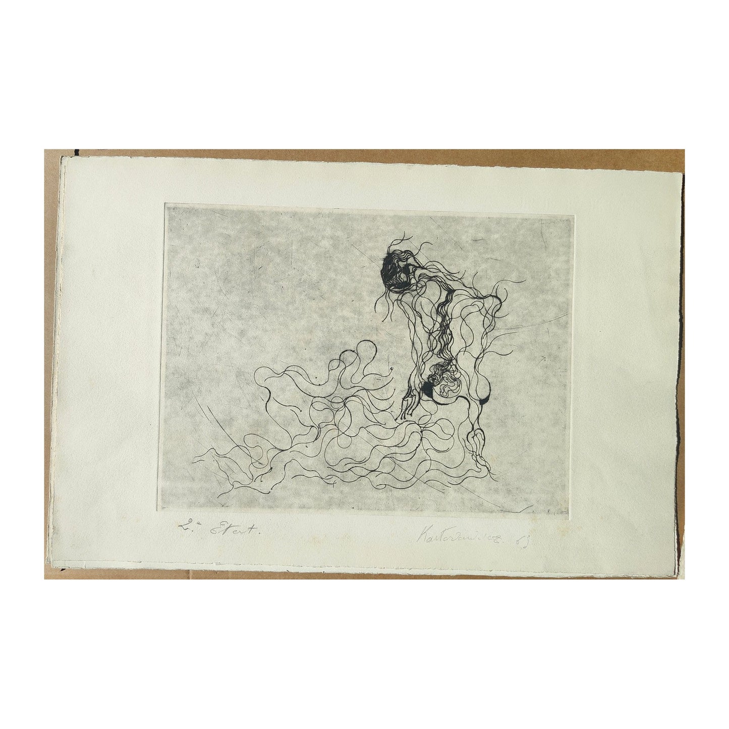 Gravure abstraite en noir et blanc de Serge Kantorowitz, eau-forte originale épreuve d’artiste signée et justifiée