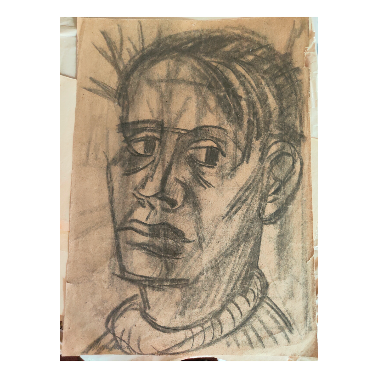Homme Assis Femme Africaine dessin Alfons Garn portraits personnages scène ethnographique art allemand authentique