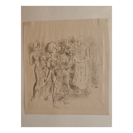 Groupe de Femmes dessin encre Lothar Homeyer scène féminine groupe personnages art allemand authentique
