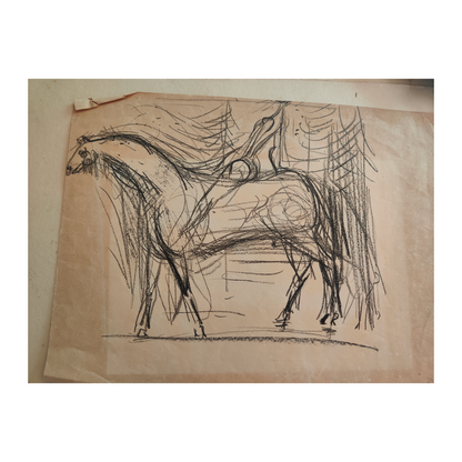 Cavalier et Cheval Double Face dessin Hans Kinder scène équestre cavalerie recto verso art moderne allemand authentique