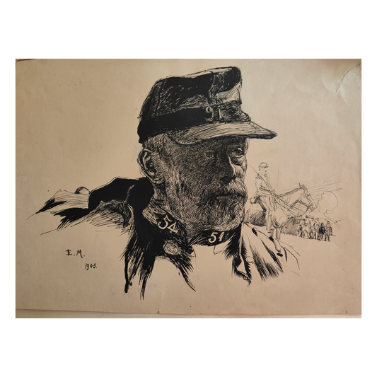 Portrait d'un Soldat du 54e dessin Elfriede Mayer militaire 54e régiment uniforme français art allemand authentique