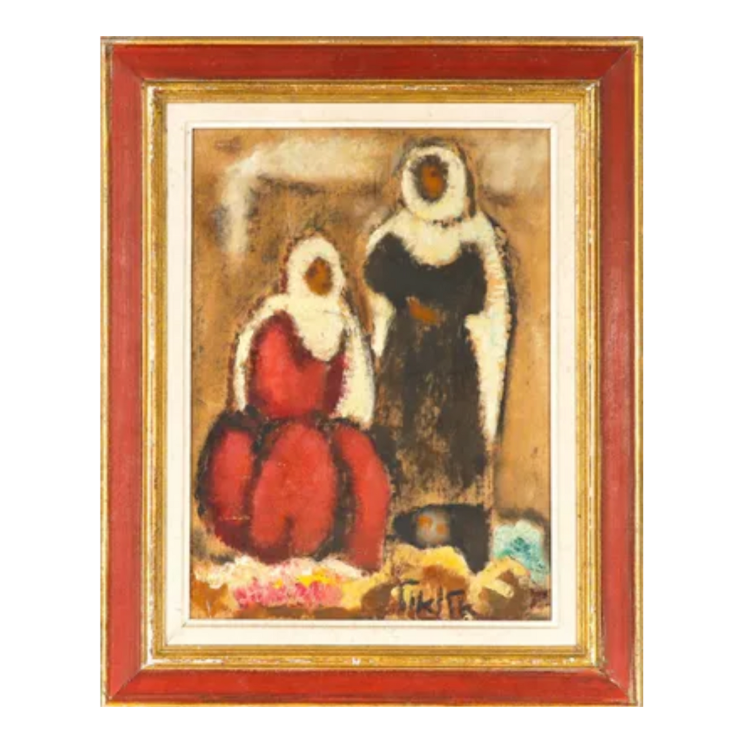 Femmes Druzes huile sur panneau Arieh Allweil scène orientaliste moyen-orient art moderne 38x29 cm 550 euros
