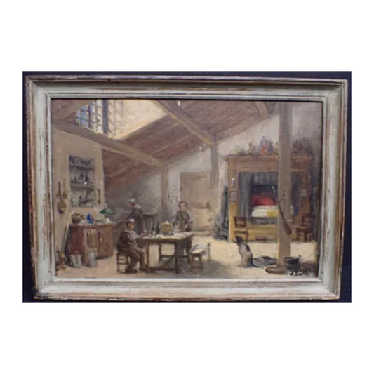 Intérieur huile sur toile Bailly scène intérieure art français moderne 360 euros