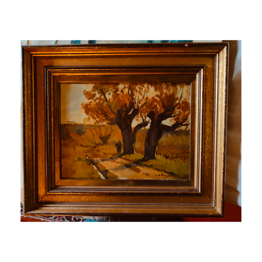 Les Deux Tilleuls huile sur carton Alfred Bergier paysage arboré scène naturelle art français moderne 350 euros
