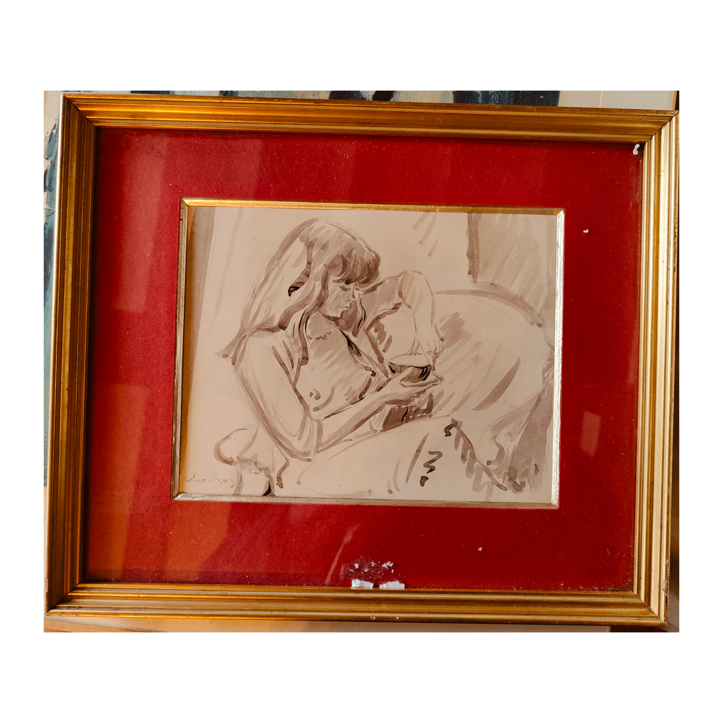 La Tasse de Café dessin encre sur papier André Chochon scène café intimiste art français moderne authentique