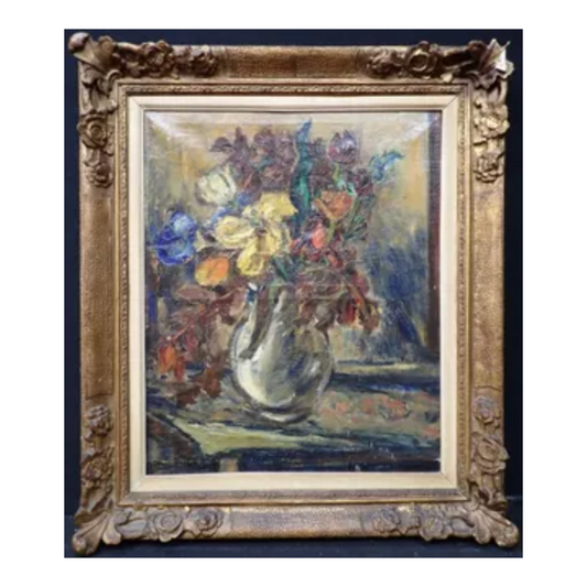 Bouquet de fleurs huile sur toile B. Cohen nature morte florale art moderne 77x87 cm 400 euros
