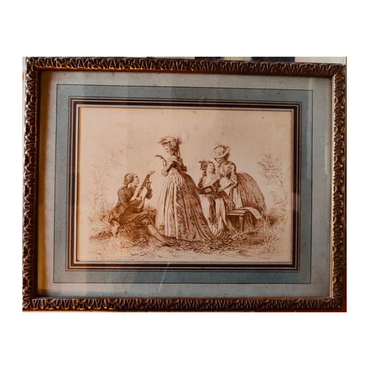 Copie partielle du « Concert Agréable » gravure d'après Varin sur œuvre du peintre suédois Lavreince scène musicale art graphique
