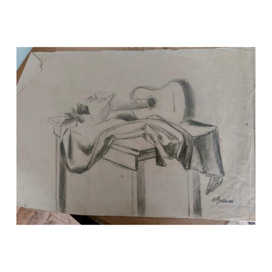 Nature Morte avec Guitare dessin Maurice Grosman cubisme nature morte musicale art moderne français 300 euros