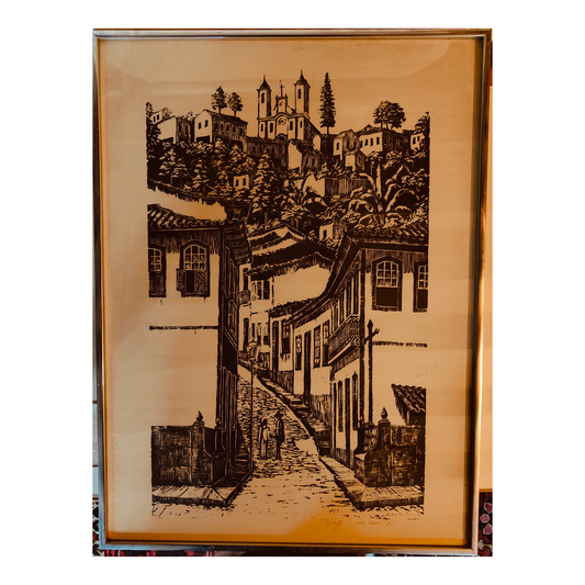 Ouro Preto gravure sur bois Danilo Passos paysage urbain ville historique architecture art graphique contemporain
