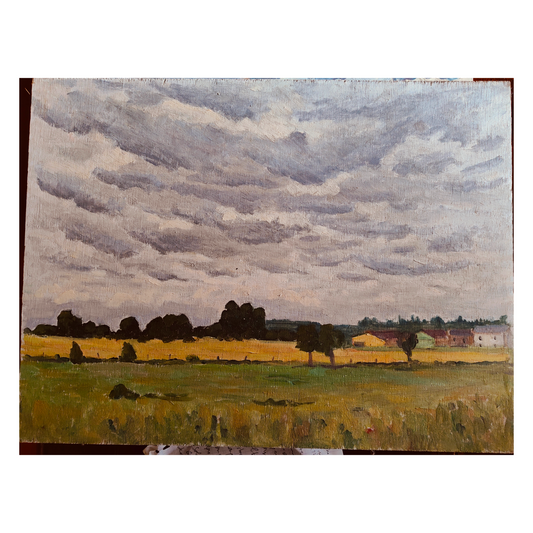 Sous les nuages huile sur panneau Guy Pichon paysage ciel nuageux peinture figurative
