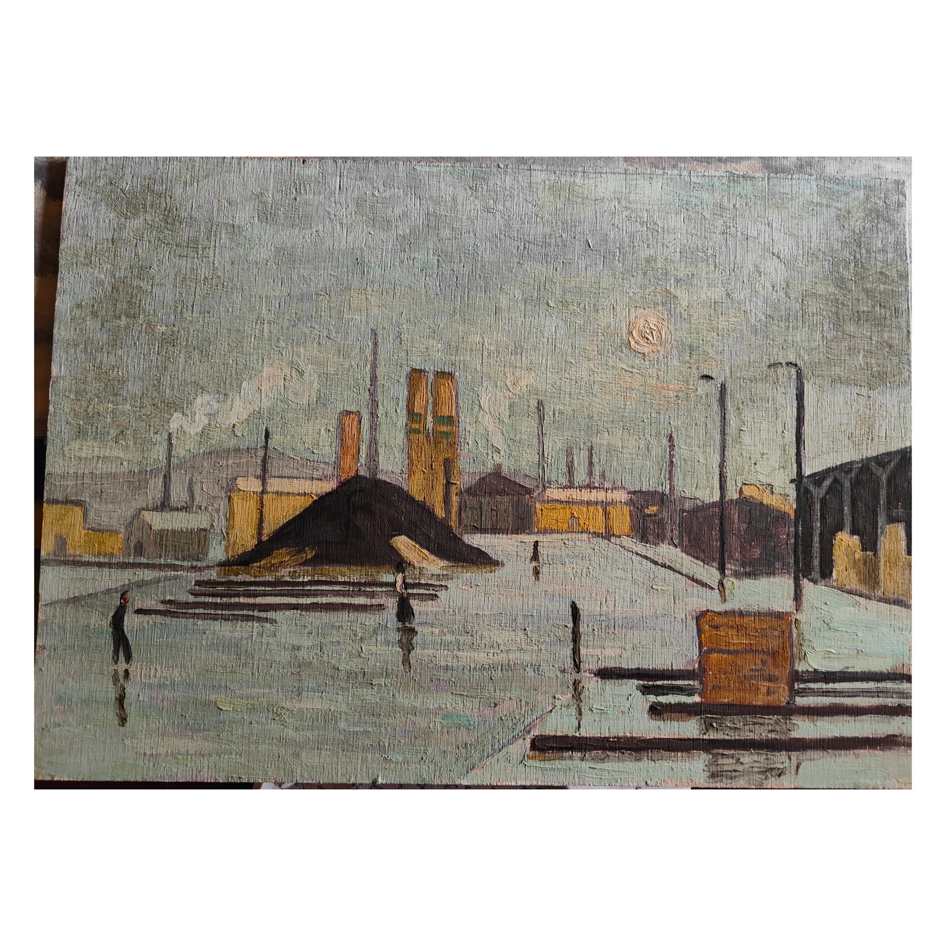 Sous la pluie peinture à l'huile Guy Pichon scène urbaine temps pluvieux ambiance atmosphérique art moderne
