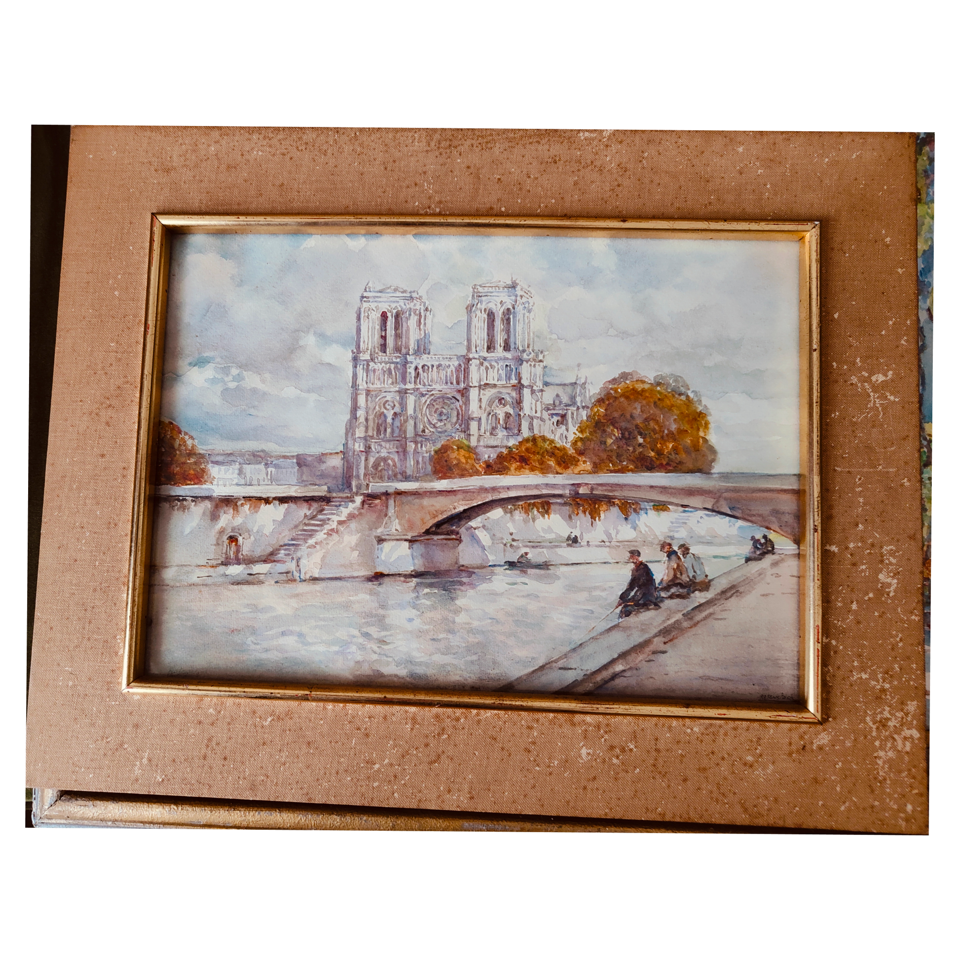Notre Dame aquarelle Isidore Rosenstock architecture gothique Paris cathédrale art français authentique 400 euros