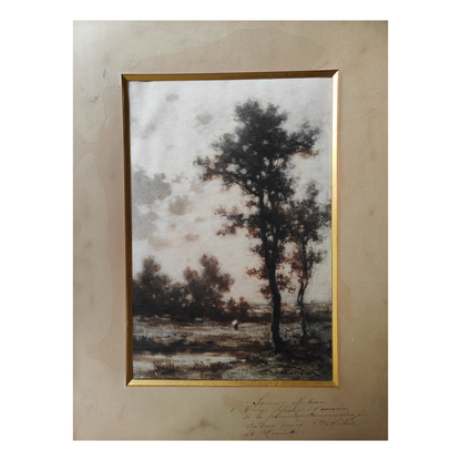 Paysage dessin fusain signature non reconnue paysage rural campagne art français authentique