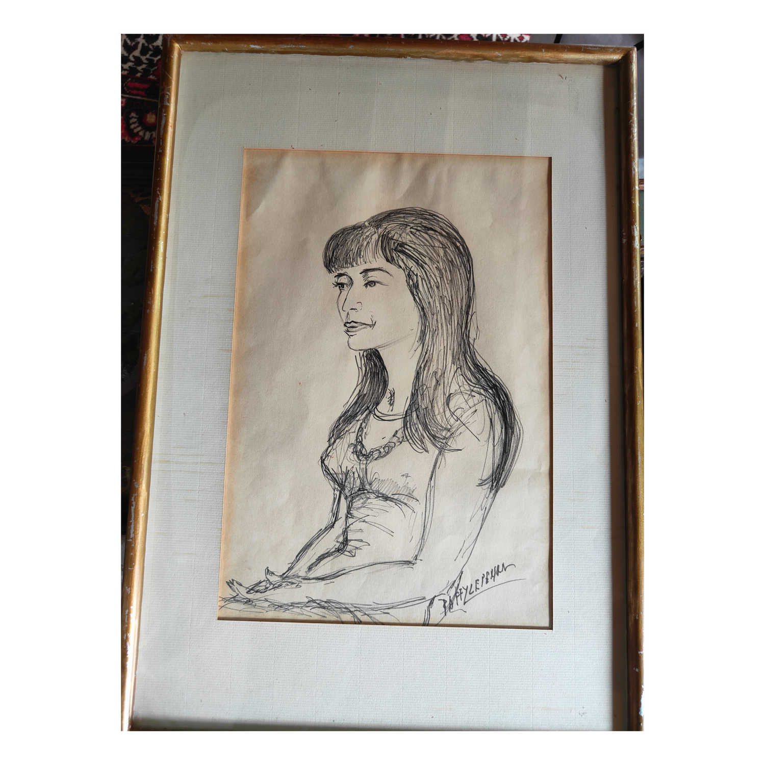 Portrait de Femme dessin encre Raffy Le Persan portrait féminin art orientaliste 350 euros