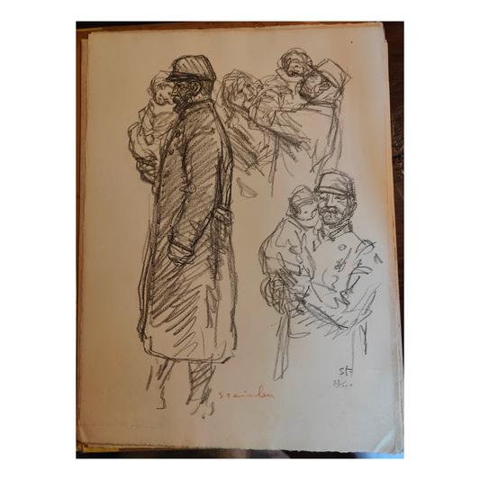 Soldat tenant un enfant lithographie Théophile Steinlen représentation militaire geste protecteur scène humaniste art graphique XIXe siècle
