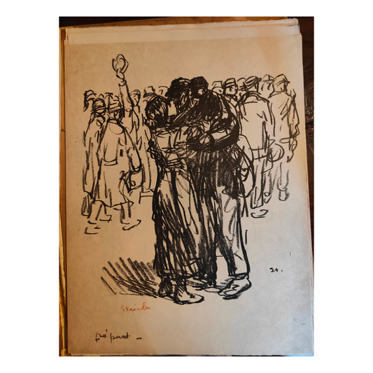 Le Départ lithographie Théophile Steinlen scène de départ voyageur valise illustration artistique art graphique XIXe siècle
