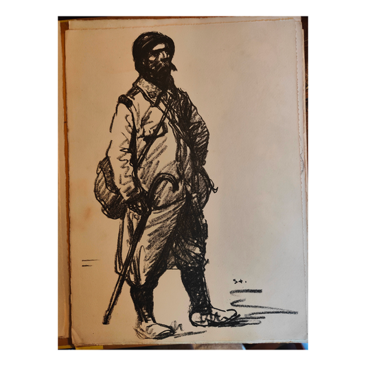 Permissionnaire tenant une canne lithographie Théophile Steinlen soldat militaire scène quotidienne art graphique XIXe siècle
