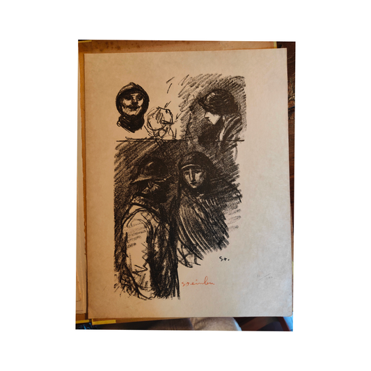 L'infirmière et le poilu lithographie Théophile Steinlen scène de guerre soins militaires infirmière et soldat art graphique XIXe siècle
