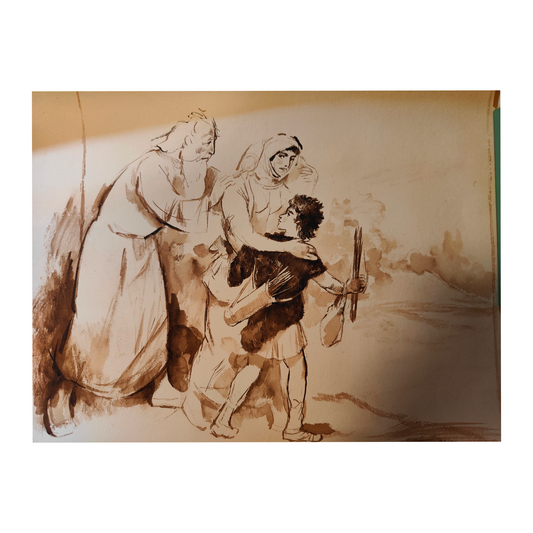Scène biblique dessin encre brune Otto Schubert art expressionniste allemand Sécession Dresde 54x44 cm 900 euros