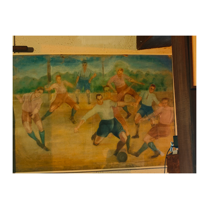 La Partie de Football pastel craie Rudolf Möller scène sportive art moderne allemand 100x71 cm 1500 euros