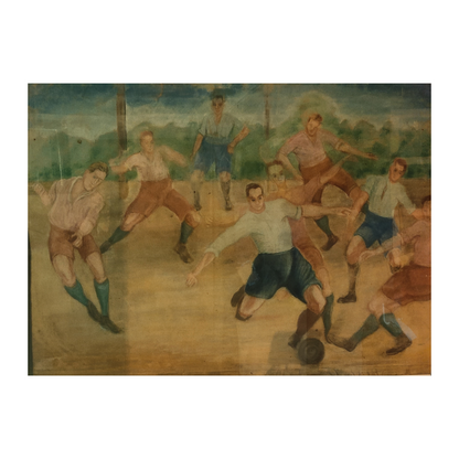 La Partie de Football pastel craie Rudolf Möller scène sportive art moderne allemand 100x71 cm 1500 euros