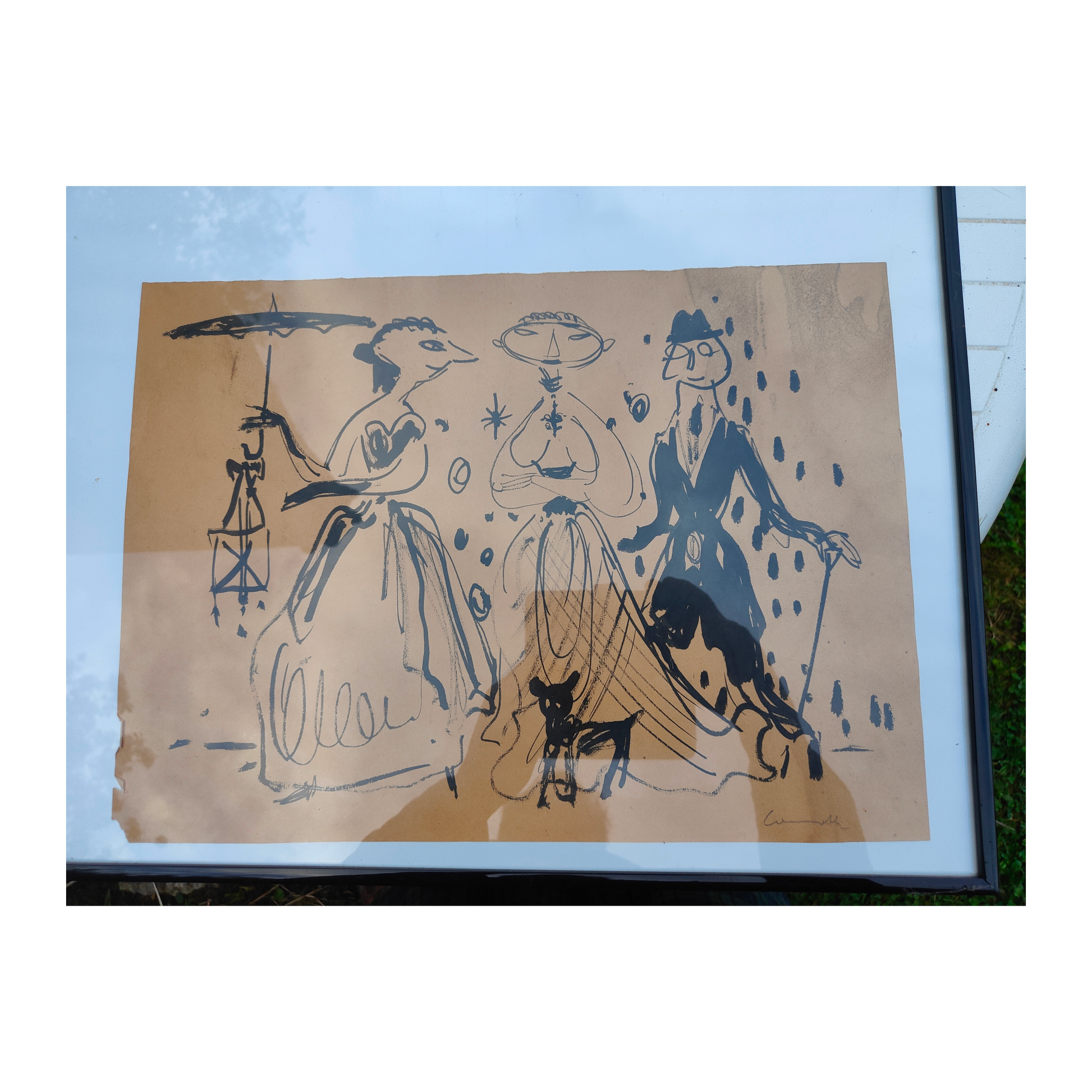 Le Dôme Paris dessin encre Hans Haueisen Conraht café Montparnasse scène parisienne art allemand 400 euros