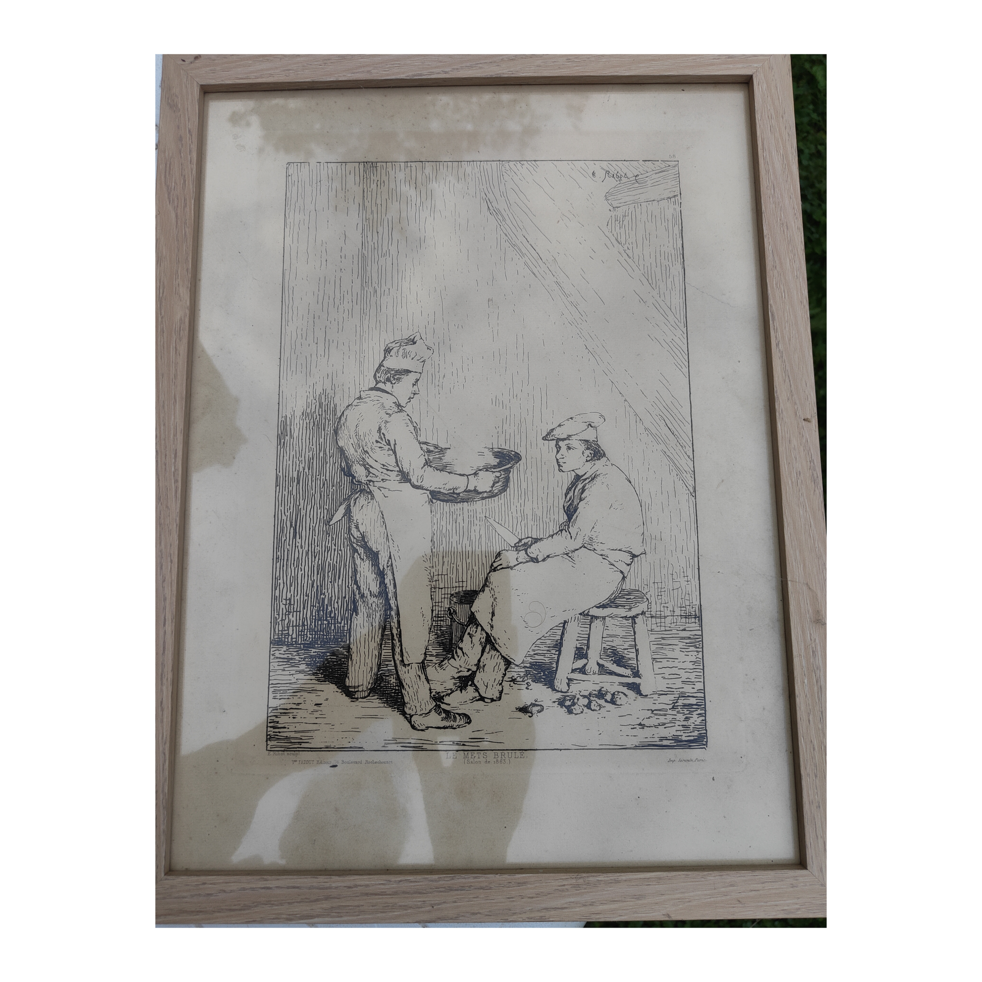 Le Mets Brûlé gravure eau-forte Théodule Ribot scène culinaire plat brûlé illustration artistique art graphique
