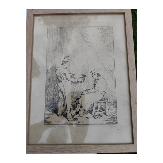 Le Mets Brûlé gravure eau-forte Théodule Ribot scène culinaire plat brûlé illustration artistique art graphique
