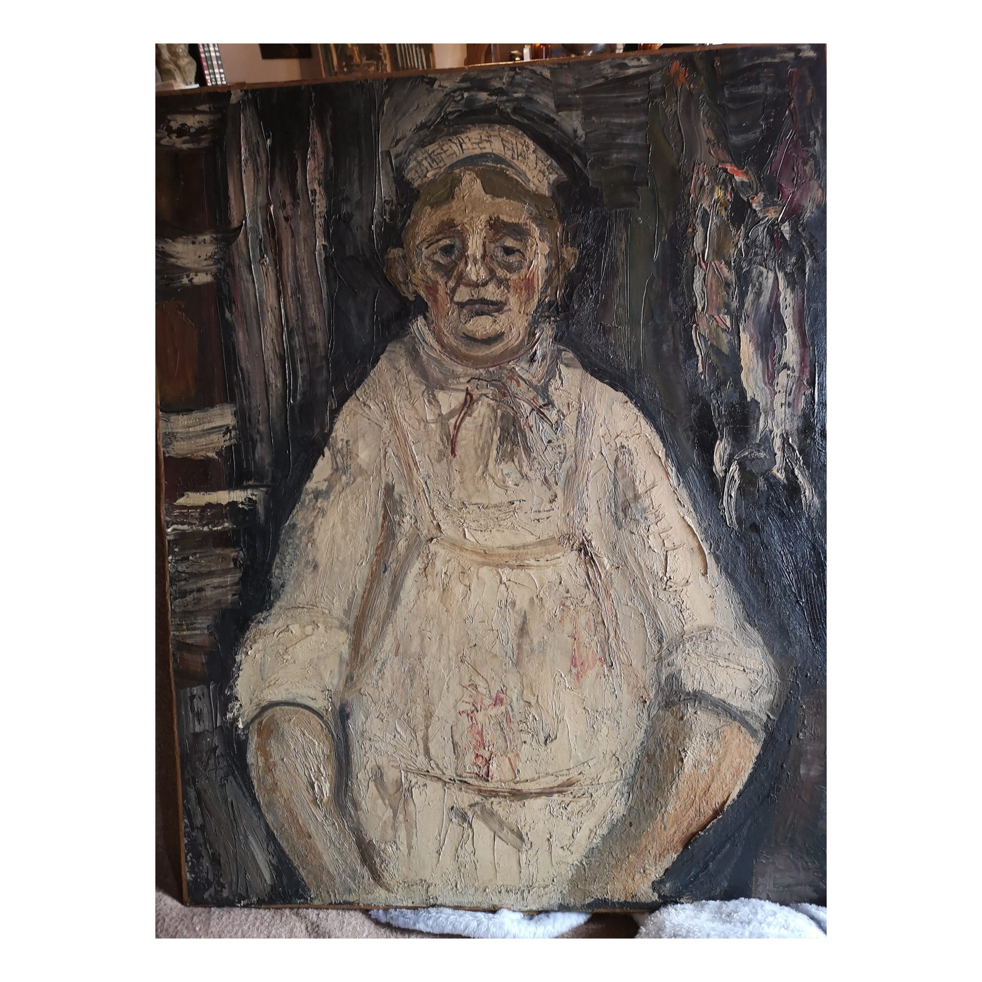 Le Boucher huile sur toile Gabriel Dauchot scène métier artisanat art français 100x81 cm 450 euros