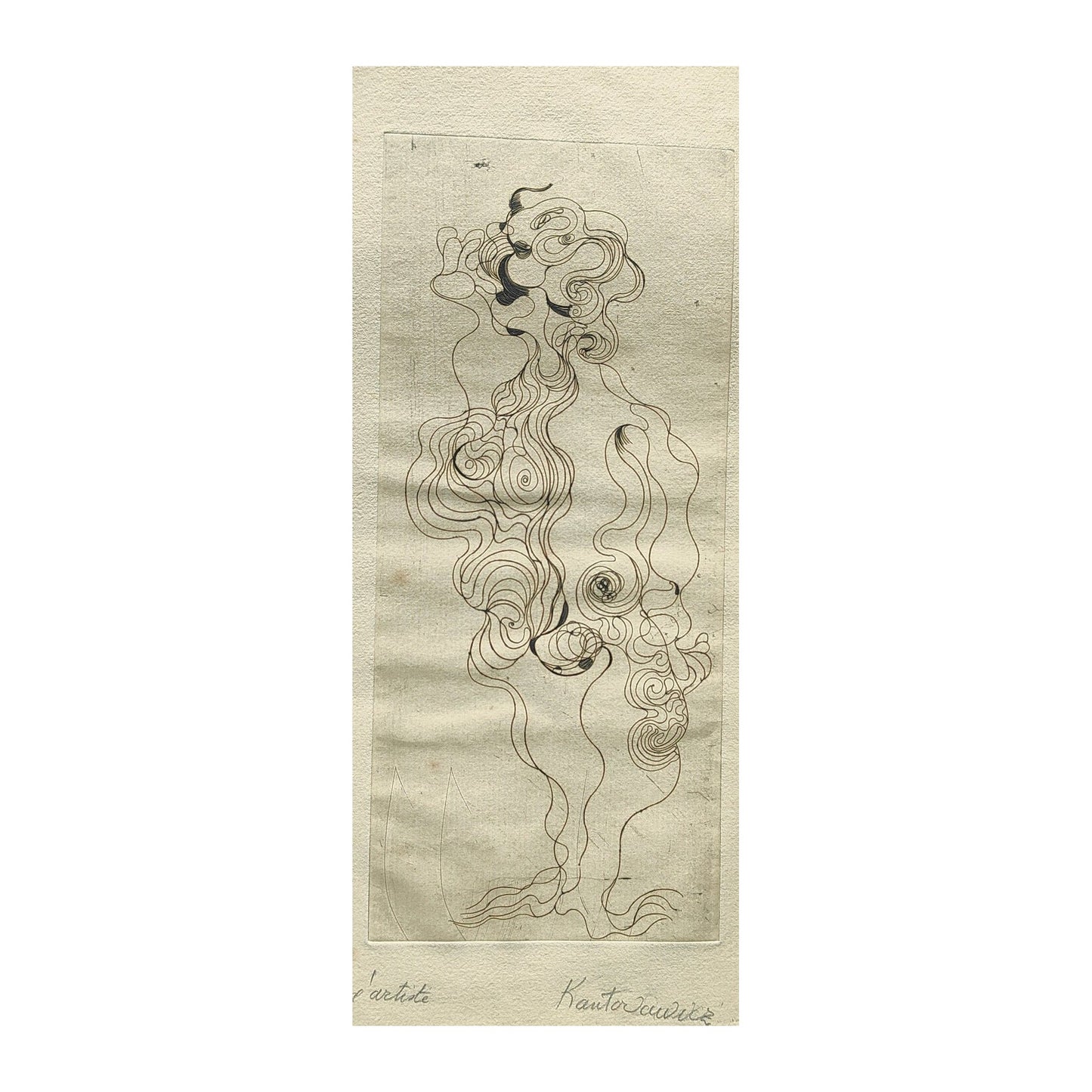 Gravure abstraite en noir et blanc de Serge Kantorowitz, eau-forte originale épreuve d’artiste signée et justifiée