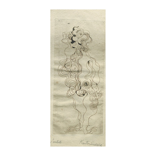 Gravure abstraite en noir et blanc de Serge Kantorowitz, eau-forte originale épreuve d’artiste signée et justifiée