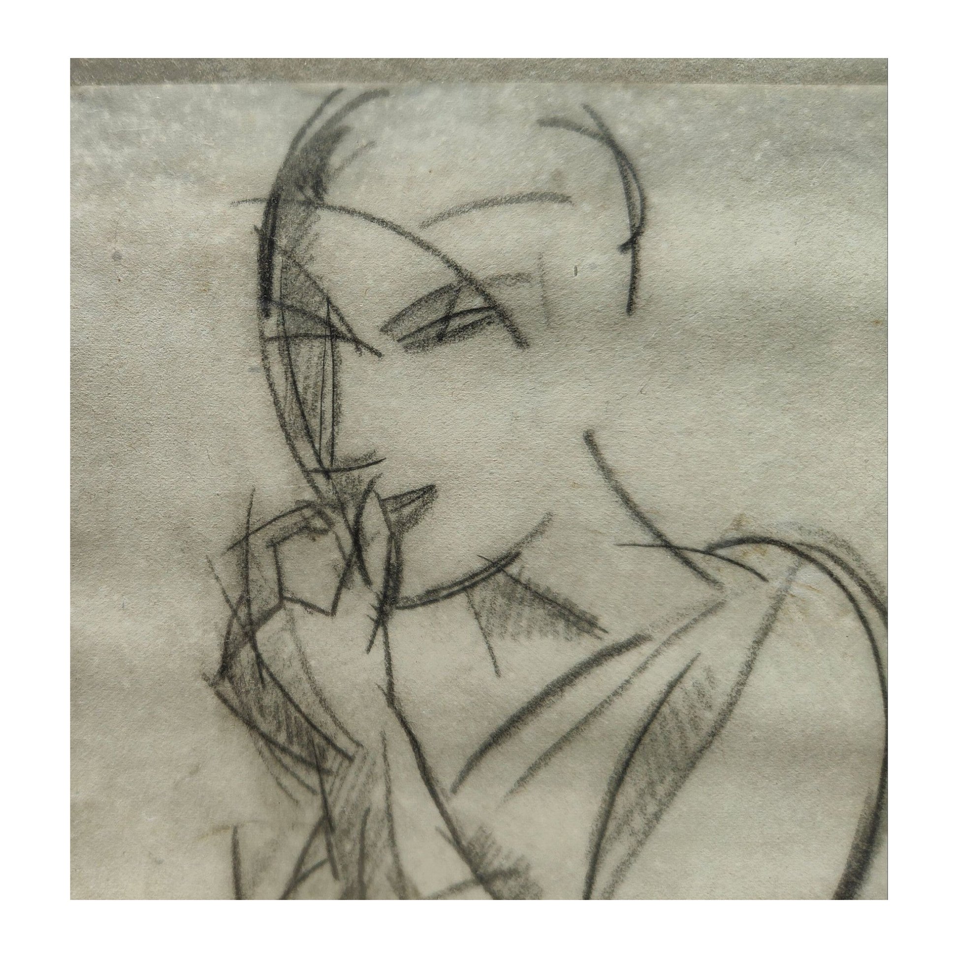 Dessin de 1913 signé par Luc Albert Moreau intitulé Femme enceinte, œuvre encadrée au format 45 x 56 cm, représentant une femme enceinte dans un style moderne