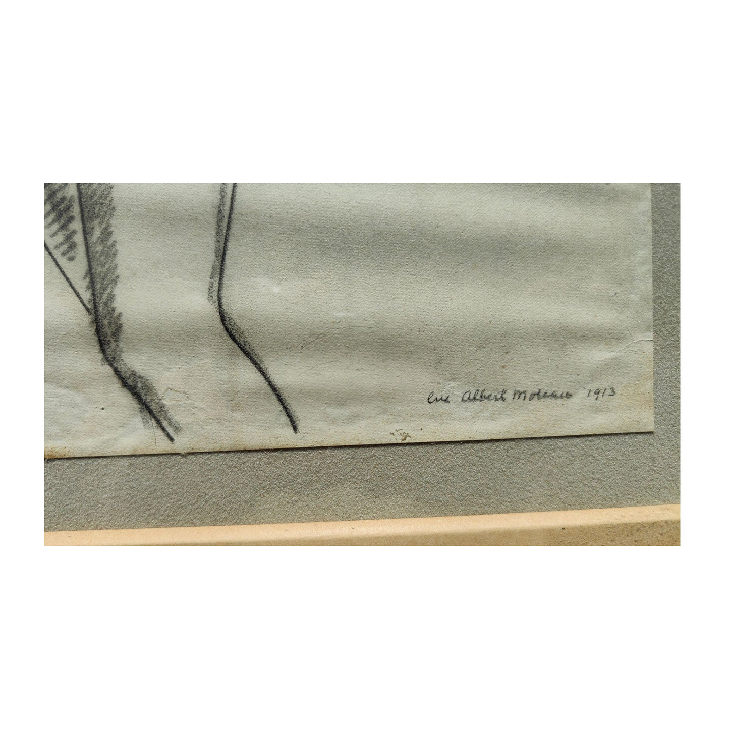 Dessin de 1913 signé par Luc Albert Moreau intitulé Femme enceinte, œuvre encadrée au format 45 x 56 cm, représentant une femme enceinte dans un style moderne
