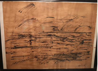 Dans le champs dessin encre Isaac Celnikier scène rurale paysage École de Paris art moderne français 500 euros