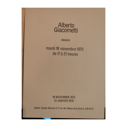 Invitation d’exposition de la Galerie Claude Bernard accompagnée d’une héliogravure de Giacometti et de son catalogue d’origine, ensemble rare illustrant l’esthétique épurée et expressive de l’artiste.
