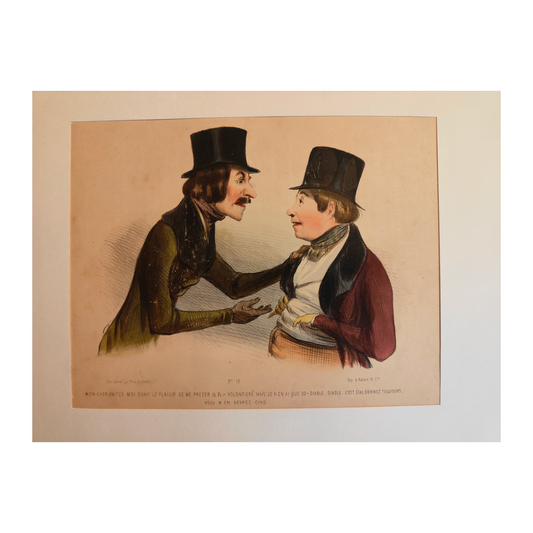 Mon Cher, Faites-moi Donc le Plaisir lithographie colorisée originale Honoré Daumier non signée scène caricaturale art graphique XIXe siècle
