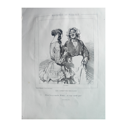 Les Lorette Vieillies série de 5 lithographies Paul Gavarni personnages féminins scènes de rue art graphique XIXe siècle
