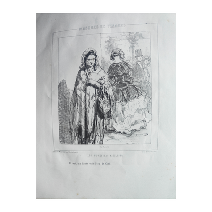 Les Lorette Vieillies série de 5 lithographies Paul Gavarni personnages féminins scènes de rue art graphique XIXe siècle
